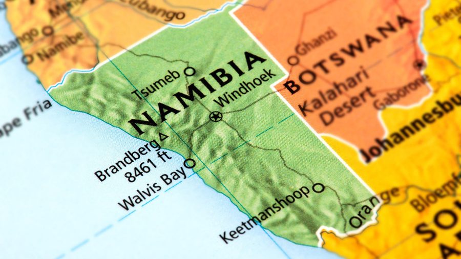Map of Namibia showing Windhoek and regional neighbors