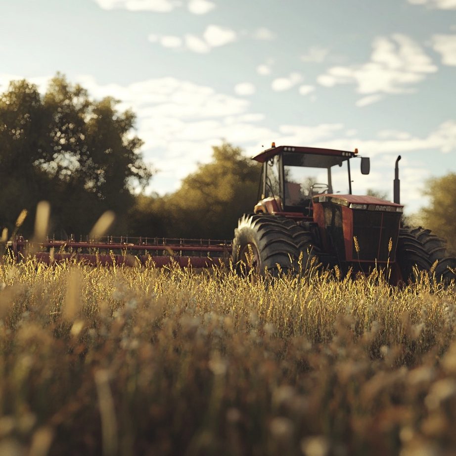 Agricultural machinery operating across Namibian farmland